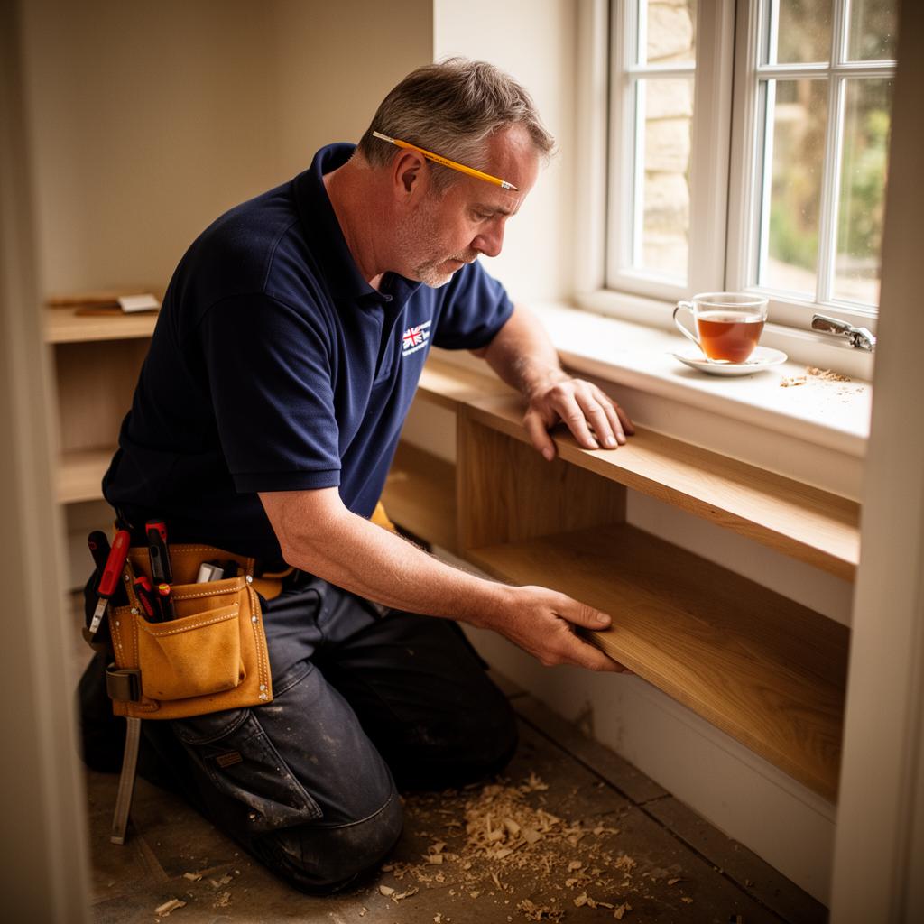 Dave at work — fitted oak joinery in a Wakefield home